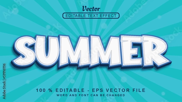Fototapeta Editable 3d text effect White Summer simple style isolated on blue background