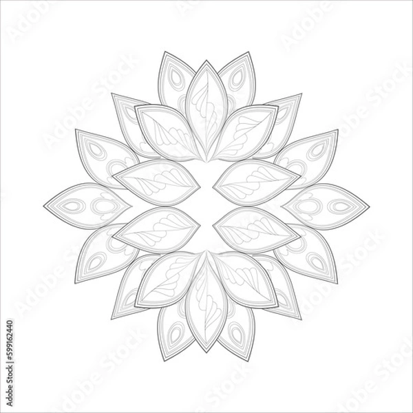Fototapeta Mandala art for coloring book and art therapy. Doodle vector of flowers for coloring sheet for every age