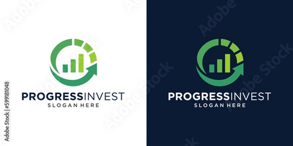 Fototapeta Circle progress logo design with financial logo creative arrow and diagram investment design graphic vector illustration. Symbol, icon, creative.