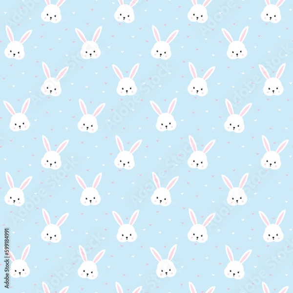 Obraz Seamless pattern with cute bunnies and hearts