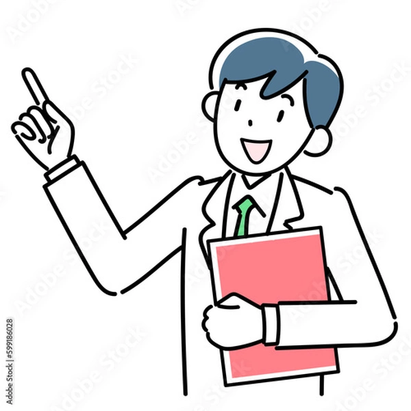 Fototapeta 指差すポーズの若いドクターの上半身