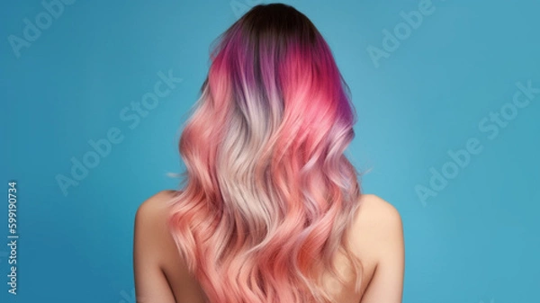 Fototapeta Colored hairs in ombre or balayage technic. Created with ai generative tools