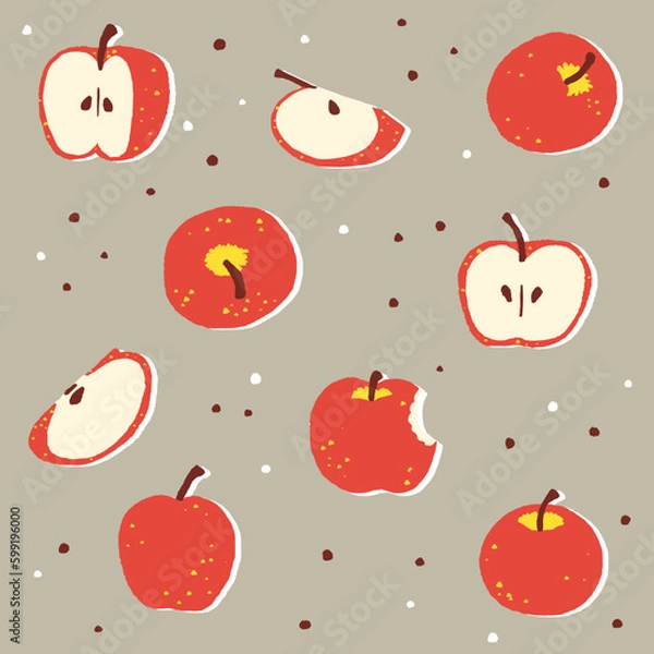 Obraz Vector illustration of red apple fruit pattern. Juicy organic fruits background for fabric, paper, decor, decoration, print. Apples isolated.