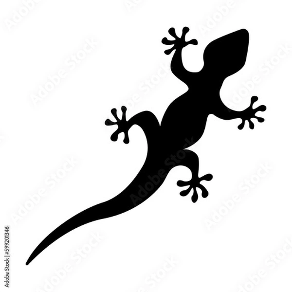 Fototapeta vector simple flat black silhouette gecko lizard top view