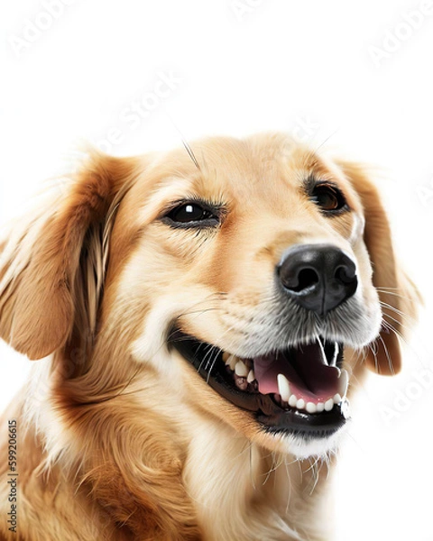 Obraz Isolated happy smiling dog white background AI-Generated