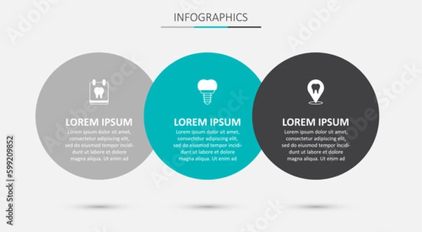 Fototapeta Set Dental implant, Calendar with tooth and clinic location. Business infographic template. Vector