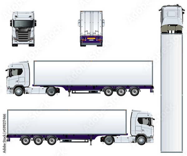 Fototapeta White cargo truck mockup isolated on white. PNG format with transparency