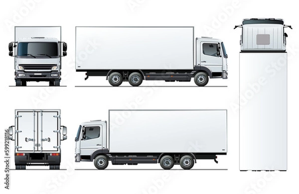 Fototapeta White cargo truck mockup isolated on white. PNG format with transparency