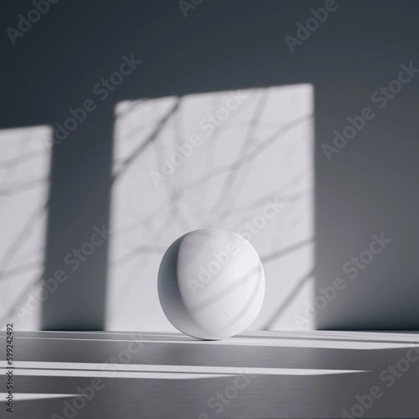 Obraz White sphere object flying in the middle of an abstract white interior background. 3d render illustration.