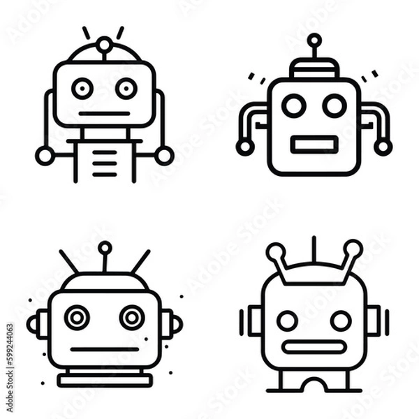 Fototapeta Robots Flat Icon Set Isolated On White Background