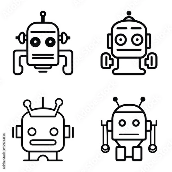 Fototapeta Robots Flat Icon Set Isolated On White Background