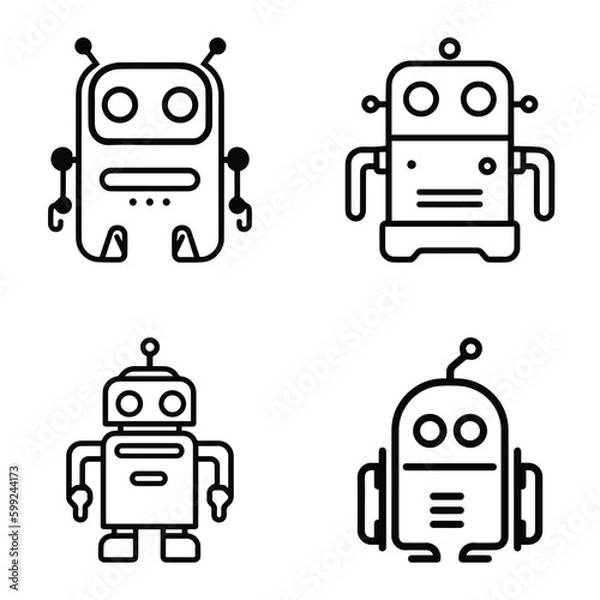 Fototapeta Robots Flat Icon Set Isolated On White Background