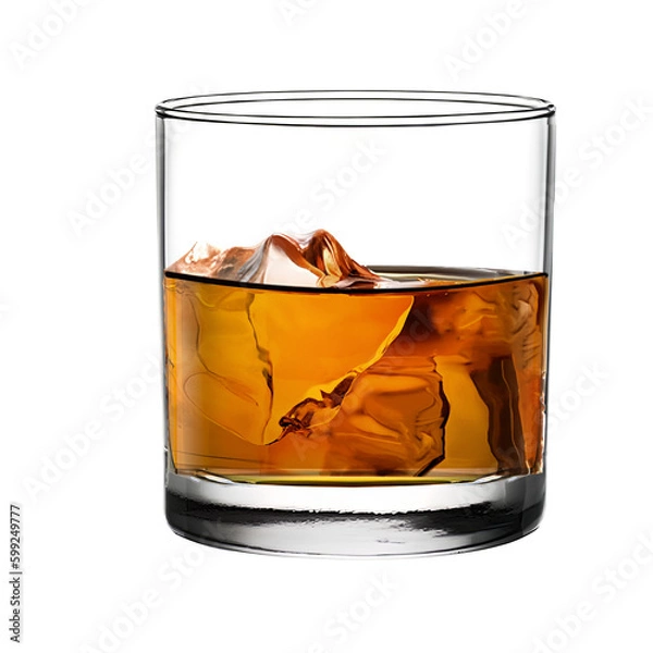Fototapeta alcoholic beverage elements Scotch whiskey and ice glass on transparent background easy to use PNG format
