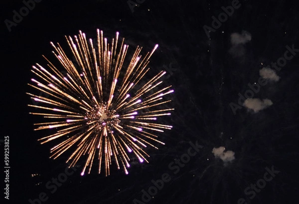 Fototapeta Fireworks close up photo. Fireworks light up the sky with dazzling display of various colors.