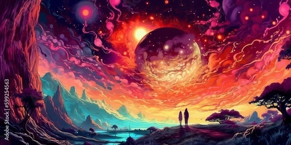 Obraz burning sunset psychedelic painting