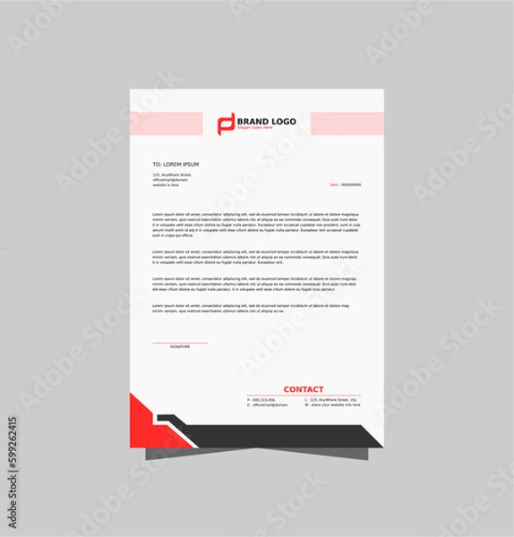 Fototapeta Business letterhead template. Modern simple and clean letterhead design. Corporate letterhead layout in red color.