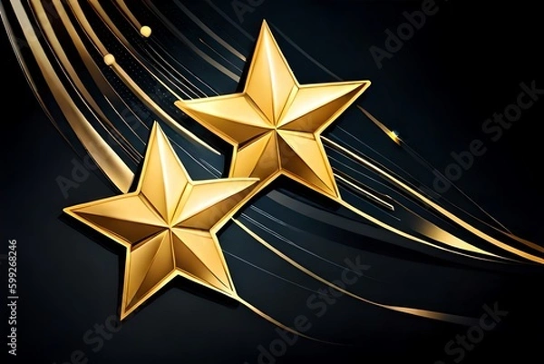 Fototapeta Three Gold Stars On Black Background With Sparkles. Christmas Eve. Generative AI