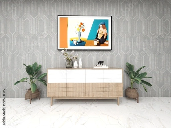 Fototapeta A beautiful meaningful painting below which is a storage shelf, this image is in the form of a 3d illustration that looks so real.