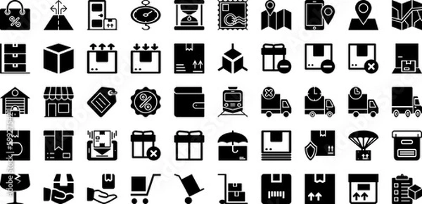 Fototapeta Delivery Icon Set Isolated Silhouette Solid Icons With Icon, Fast, Delivery, Service, Transportation, Express, Courier Infographic Simple Vector Illustration