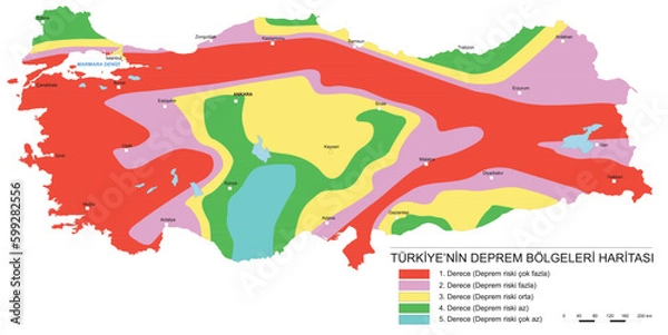 Fototapeta Anatolian Plate tectonics map. Most of the country of Turkey is located on this continental tectonic plate, that is separated from the Eurasian and Arabian Plate by the North and East Anatolian Fault.
