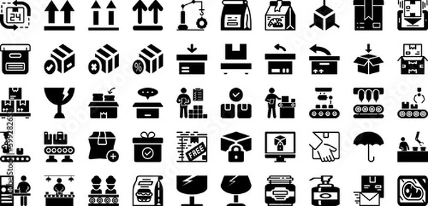 Fototapeta Packaging Icon Set Isolated Silhouette Solid Icons With Delivery, Set, Shipping, Vector, Icon, Box, Package Infographic Simple Vector Illustration
