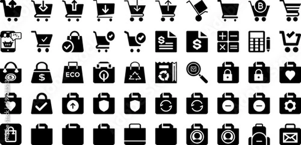 Obraz Shopping Icon Set Isolated Silhouette Solid Icons With Vector, Shop, Online, Icon, Set, Web, Symbol Infographic Simple Vector Illustration