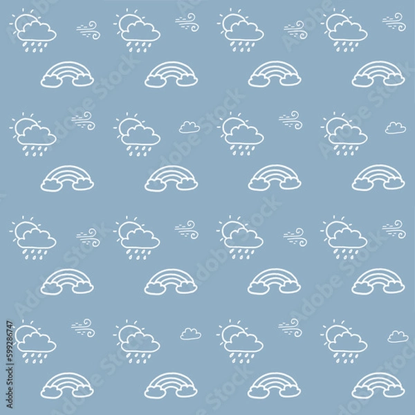 Fototapeta Cute Cloudy Seamless Pattern on Blue Background. 