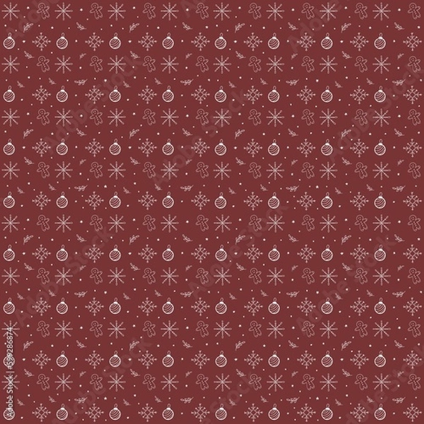 Obraz Christmas Seamless Pattern With Red Background