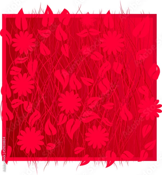 Obraz Яркий красный узор из линий, цветов и листьев