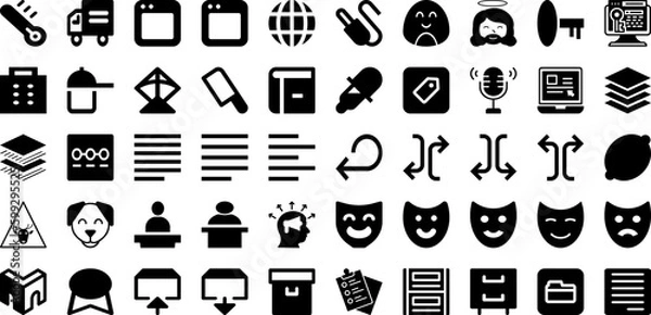 Fototapeta Face Icon Set Isolated Silhouette Solid Icons With Isolated, Set, Face, Symbol, Illustration, Vector, Icon Infographic Simple Vector Illustration