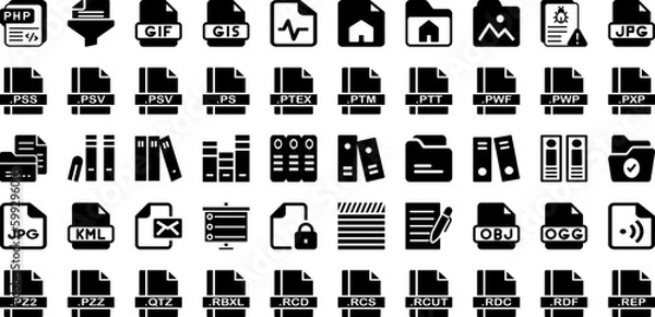 Obraz File Icon Set Isolated Silhouette Solid Icons With Sign, Document, Business, File, Set, Icon, Vector Infographic Simple Vector Illustration