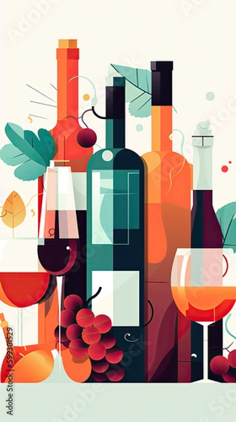 Fototapeta Flat colorful design wine tasting banner, wite modern flyer card. Graphic Illustration. AI generative