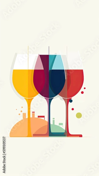Fototapeta Flat colorful design wine tasting banner, wite modern flyer card. Graphic Illustration. AI generative