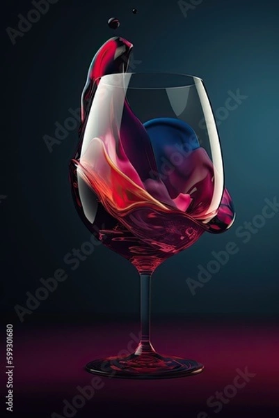 Fototapeta Red wine splash with drops. elegant photo. Wine tasting banner,   minimalistic modern flyer card. AI generative