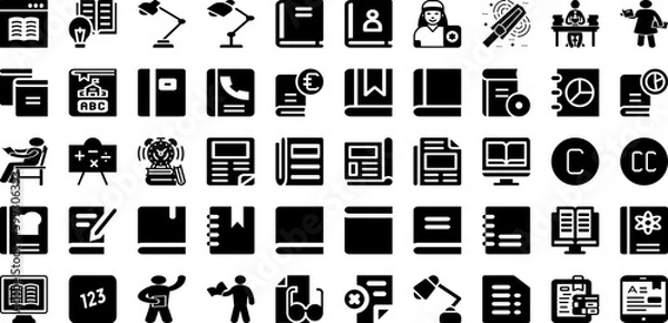 Fototapeta Read Icon Set Isolated Silhouette Solid Icons With Icon, Education, Illustration, Symbol, Book, Design, Vector Infographic Simple Vector Illustration