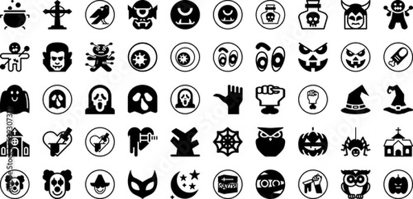 Fototapeta Scary Icon Set Isolated Silhouette Solid Icons With Vector, Icon, Spooky, Scary, Design, Halloween, Horror Infographic Simple Vector Illustration