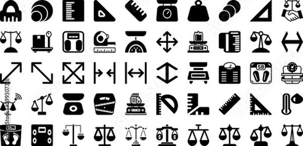 Fototapeta Scale Icon Set Isolated Silhouette Solid Icons With Scale, Sign, Balance, Icon, Vector, Weight, Symbol Infographic Simple Vector Illustration
