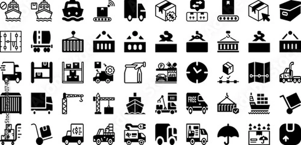 Fototapeta Ship Icon Set Isolated Silhouette Solid Icons With Ship, Set, Transportation, Delivery, Icon, Shipping, Symbol Infographic Simple Vector Illustration
