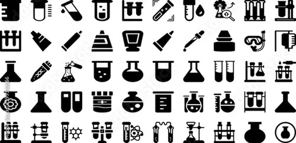 Fototapeta Tube Icon Set Isolated Silhouette Solid Icons With Lab, Icon, Sign, Symbol, Science, Tube, Vector Infographic Simple Vector Illustration