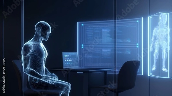 Fototapeta Business chat with AI artifical intelligence. AI generated.