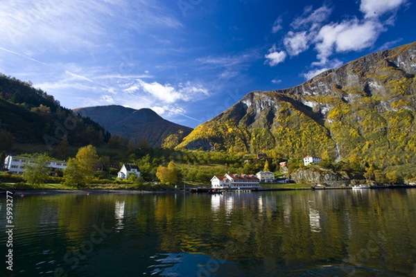 Fototapeta Small village in the lake shore