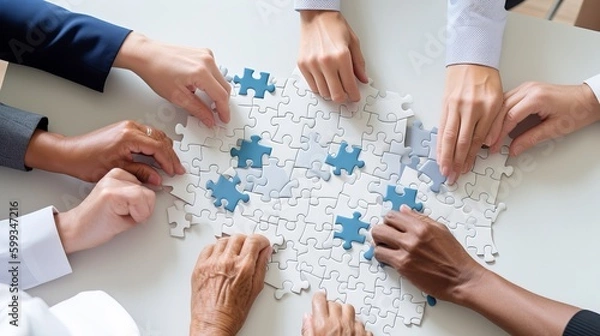 Fototapeta Teamwork Triumph: Company Puzzle Challenge