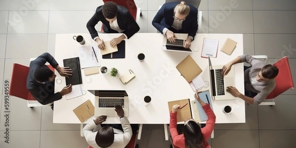 Fototapeta Dynamic Collaboration: A Bird's-Eye View of a Modern Workspace