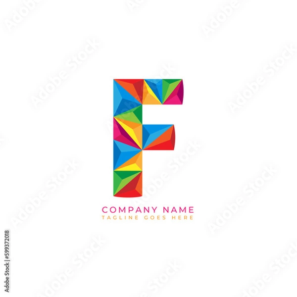 Obraz Colorful letter f logo design for business company in low poly art style