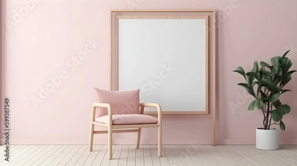 Fototapeta Minimalist Interior of modern living room 3D rendering, generative ai