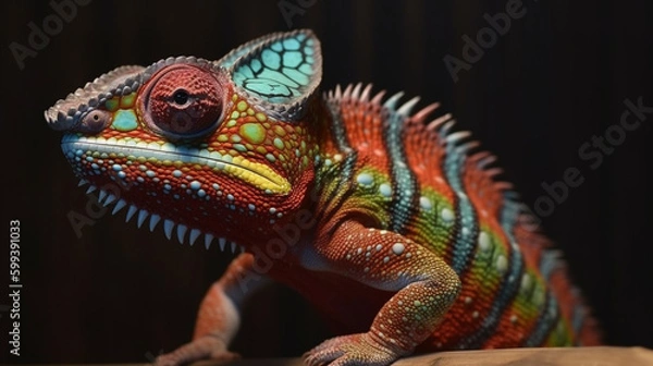Fototapeta closeup of a colorful chameleon lizard Generative AI