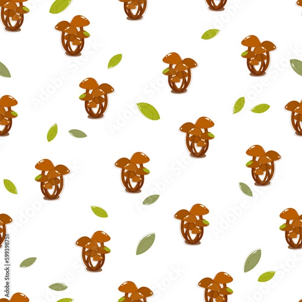 Fototapeta Seamless pattern of drawn honey mushrooms in cartoon style for children's textiles and decor. With offset contour.