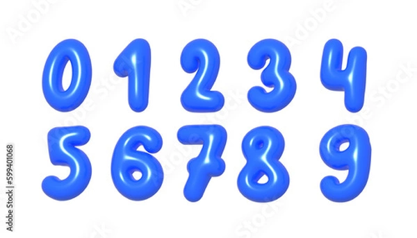 Fototapeta Set of luxury, gleaming and lustrous Midnight Blue balloon digit three. 3d realistic design element isolated on white background. For Happy Birthday, Birthday cake, Events.