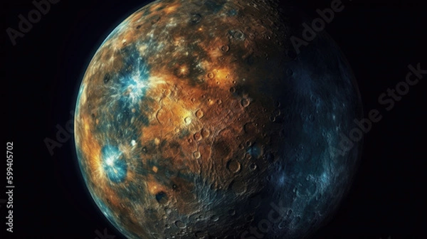 Fototapeta View of Mercury from space. 3d rendering, background, wallpaper. Generative AI. 
