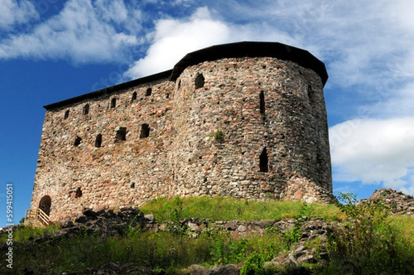Fototapeta Bottom Up View To Raseborg Castle Ruin In Snappertuna Finland On A Beautiful Sunny Summer Day With A Clear Blue Sky